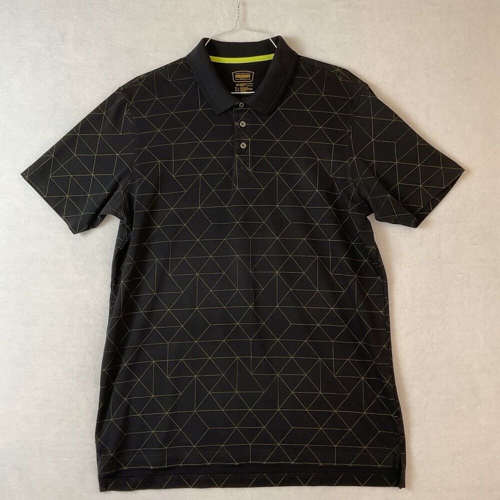 Foundry Supply Co Shirt Mens XLT Black Gold Geometric Polo Short Sleeves Collar‎